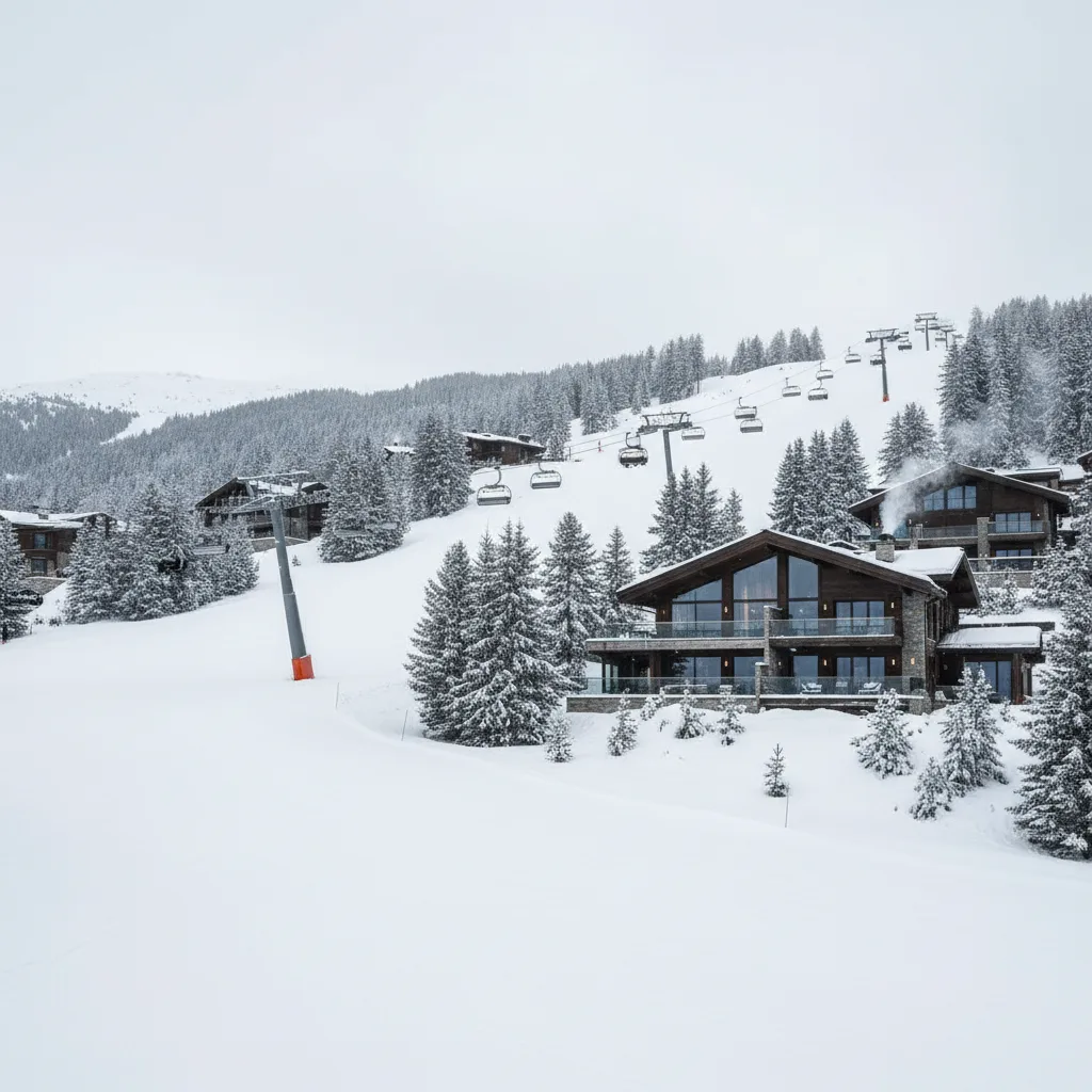 Vue panoramique sur un domaine skiable alpin enneigé